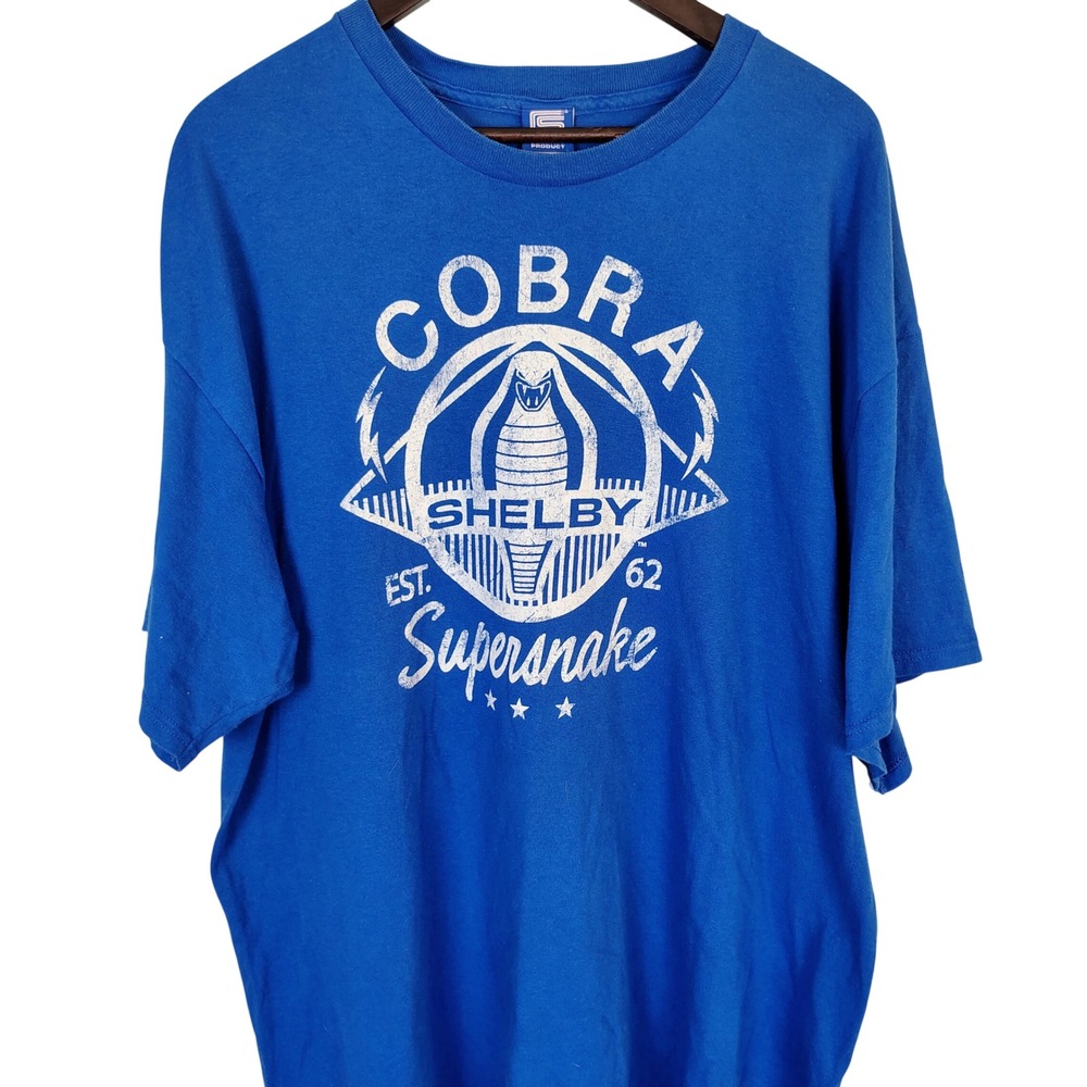 Shelby Cobra Supersnake Graphic T-Shirt Mens 2XL Royal Blue Cotton Licensed Tee